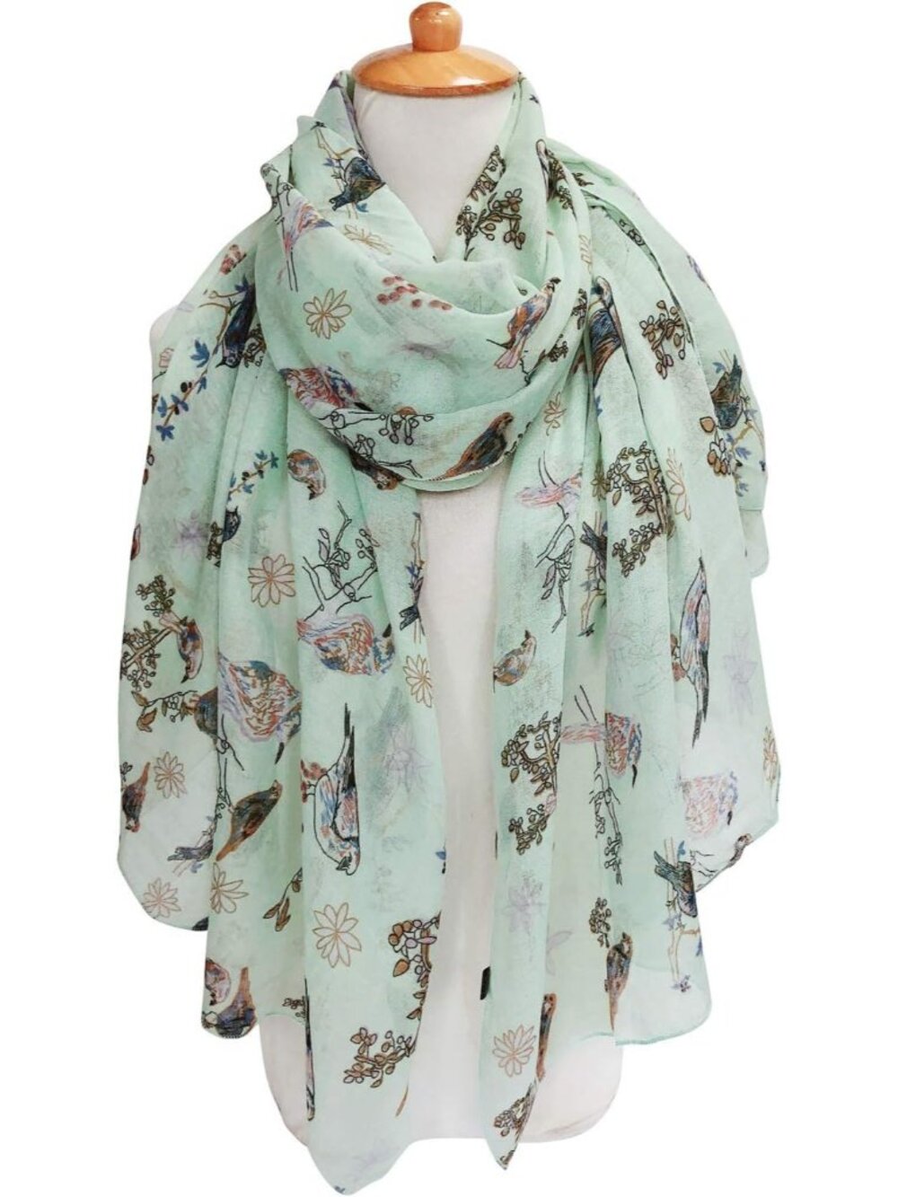 Scarfs for Women Lightweight Cotton Feel Scarves Floral Birds Print - Picture 2 of 8
